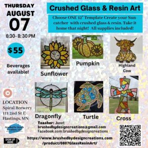 08.07.25 Crushed Glass & Resin Art Party, Spiral Brewery, Hastings, MN at 6:30 PM