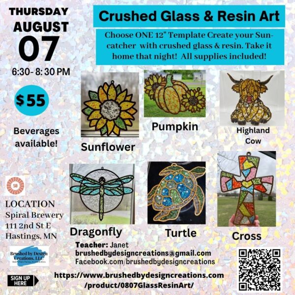 08.07.25 Crushed Glass & Resin Art Party, Spiral Brewery, Hastings, MN at 6:30 PM