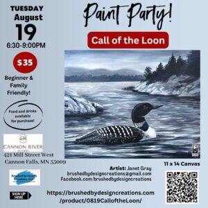 08.19.25 Call of the Loon Paint Party, Cannon River Winery, Cannon Falls, MN at 6:30 PM