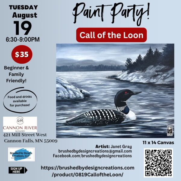 08.19.25 Call of the Loon Paint Party, Cannon River Winery, Cannon Falls, MN at 6:30 PM