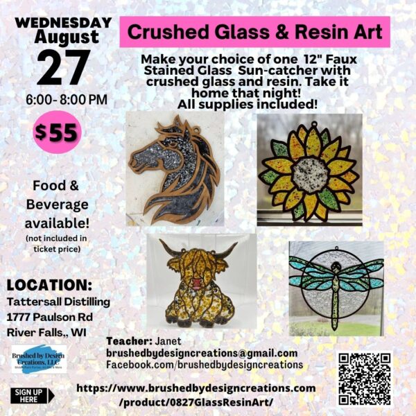 08.27.25 Crushed Glass & Resin Art Party, Tattersall Distilling, River Falls, WI at 6 PM
