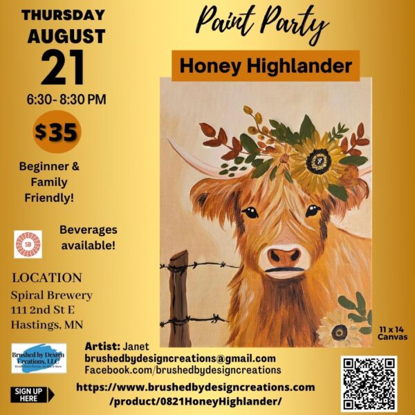 08.21.25 Honey Highlander Paint Party, Spiral Brewery, Hastings, MN at 6:30 PM