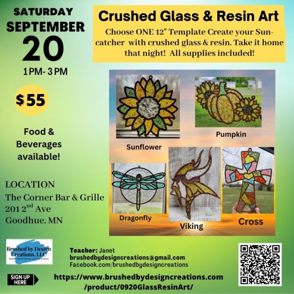 09.20.25 Crushed Glass & Resin Art Party, The Corner Bar and Grille, Goodhue, MN at 1 PM