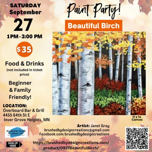 09.27.25 Beautiful Birch Paint Party at Overboard Bar & Grill,  Inver Grove Heights, MN at 1 PM