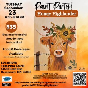 09.23.25 Honey Highlander Paint Party, Tops Pizza & Grill, Rosemount, MN at 6:30 PM