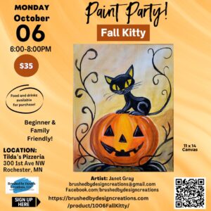 10.06.25 Fall Kitty Paint Party at Tilda's Pizzeria, Rochester, MN at 6 PM