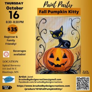 10.16.25 Fall Pumpkin Kitty Paint Party, Spiral Brewery, Hastings, MN at 6:30 PM