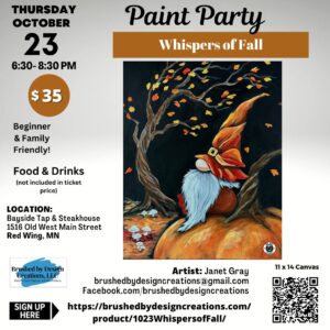 10.23.25 Whispers of Fall Gnome Paint Party at Bayside Tap & Steakhouse, Red Wing, MN 6:30 PM