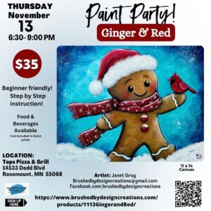11.13.25 Ginger & Red Paint Party, Tops Pizza & Grill, Rosemount, MN at 6:30 PM