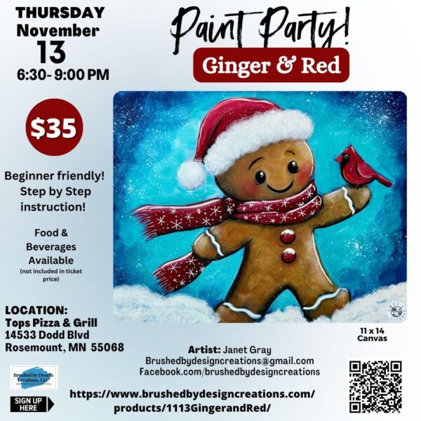 11.13.25 Ginger & Red Paint Party, Tops Pizza & Grill, Rosemount, MN at 6:30 PM