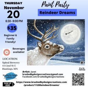 11.20.25 Reindeer Dreams Paint Party, Spiral Brewery, Hastings, MN at 6:30 PM