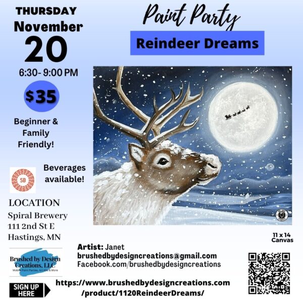 11.20.25 Reindeer Dreams Paint Party, Spiral Brewery, Hastings, MN at 6:30 PM