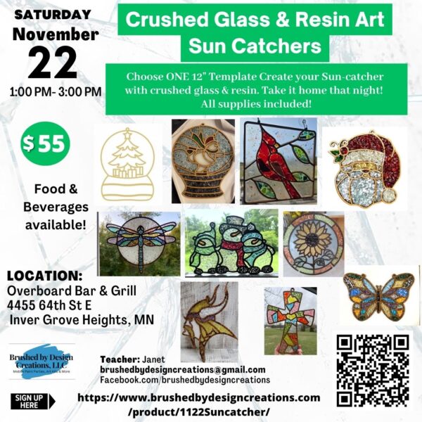 11.22.25 Crushed Glass & Resin Sun-Catchers Art Party, Overboard Bar & Grill, Inver Grove Heights, MN at 1:00 PM