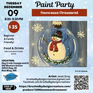 12.09.25 Snowman Ornament Paint Party, Hay Creek Saloon, Red Wing, 6:30 PM
