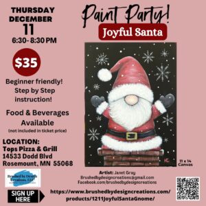 12.11.25 Joyful Santa Gnome Paint Party, Tops Pizza & Grill, Rosemount, MN at 6:30 PM