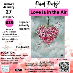 01.27.26 Love is in the Air Paint Party at The Wexford of Emerald Greens, Hastings, MN at 6:00 PM