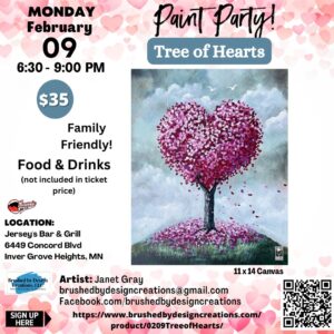 02.09.26 Tree of Hearts Paint Party at Jersey's Bar & Grill, Inver Grove Heights, MN at 6:30 PM
