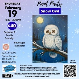 02.19.26 Snow Owl Paint Party, Spiral Brewery, Hastings, MN at 6:30 PM