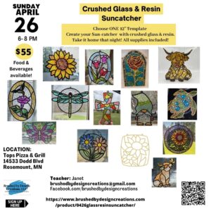 04.26.26 Crushed Glass & Resin Sun Catcher Art Party at Tops Pizza & Grill at 6 PM