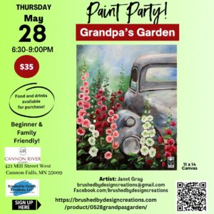 05.28.26 Grandpa's Garden Paint Party at Cannon River Winery, Cannon Falls, MN at 6:30 PM