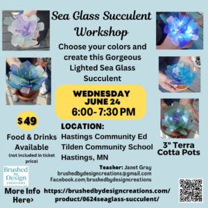 06.24.26 Sea Glass Succulents Art Party, Hastings Community Education in Hastings, MN at 6:00 PM