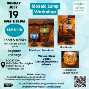 07.19.26 Mosaic Turkish Lamp Workshop, Celts Pub of Farmington, MN at 6 PM