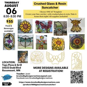 08.06.26 Crushed Glass & Resin Sun Catcher Art Party at Tops Pizza & Grill at 6:30 PM