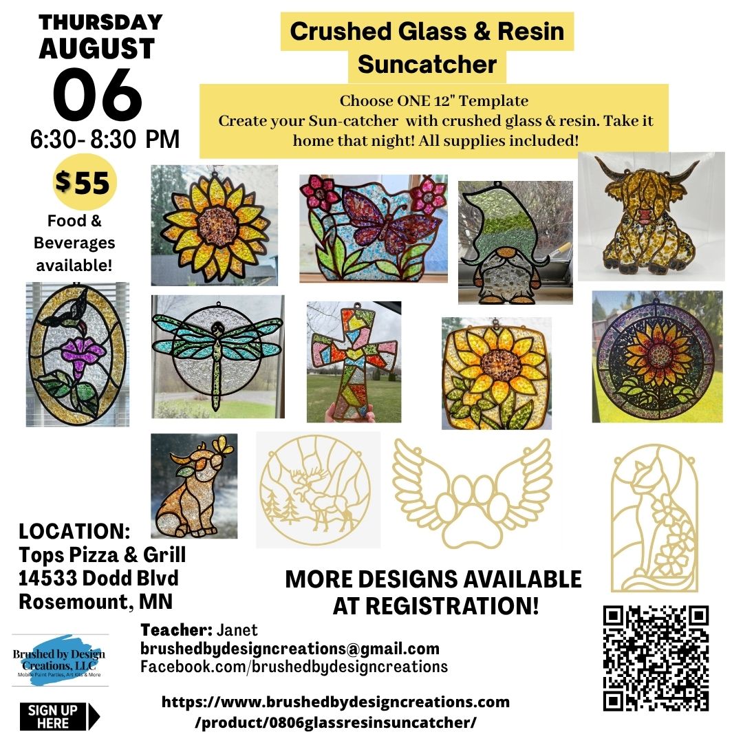 08.06.26 Crushed Glass & Resin Sun Catcher Art Party at Tops Pizza & Grill at 6:30 PM