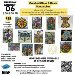 08.06.26 Crushed Glass & Resin Sun Catcher Art Party at Tops Pizza & Grill at 6:30 PM