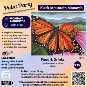 08.10.26 Black Mountain Monarch Paint Party at Jersey's Bar & Grill, Inver Grove Heights, MN at 6:30 PM