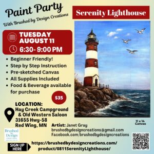 08.11.26 Serenity Lighthouse Paint Party, Hay Creek Saloon, Red Wing, 6:30 PM