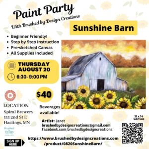 08.20.26 Sunshine Barn Paint Party, Spiral Brewery, Hastings, MN at 6:30 PM