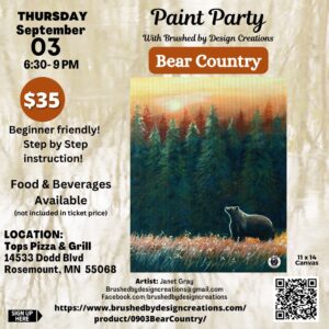09.03.26 Bear Country Paint Party, Tops Pizza & Grill, Rosemount, MN at 6:30 PM