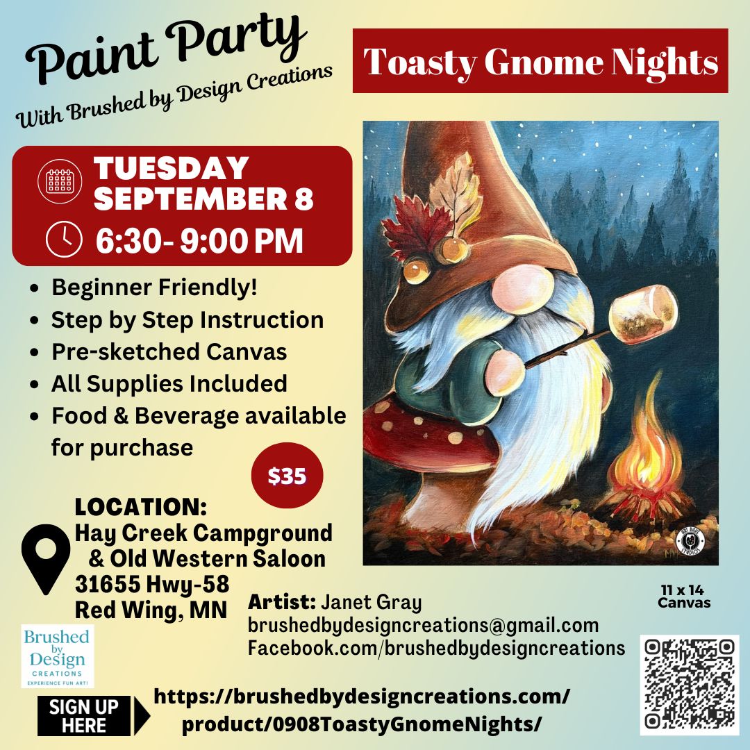 09.08.26 Toasty Gnome Nights Paint Party, Hay Creek Saloon, Red Wing, 6:30 PM