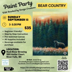 09.13.26 Bear Country Paint Party, Rush River Brewing, River Falls, WI at 3 PM