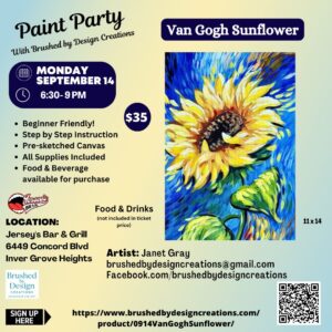 09.14.26 Van Gogh Sunflower Paint Party at Jersey's Bar & Grill, Inver Grove Heights, MN at 6:30 PM
