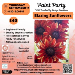 09.17.26 Blazing Sunflowers Paint Party, Spiral Brewery, Hastings, MN at 6:30 PM