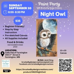 09.20.26 Night Owl Paint Party at Celts Pub of Farmington, Farmington, MN 6:00 PM