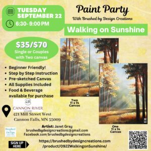 09.22.26 Walking on Sunshine Paint Party, Cannon River Winery, Cannon Falls, MN at 6:30 PM