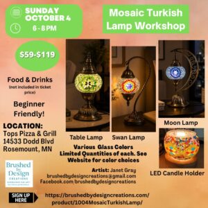10.04.26 Mosaic Turkish Lamp Workshop, Tops Pizza & Grill, Rosemount, MN at 6 PM