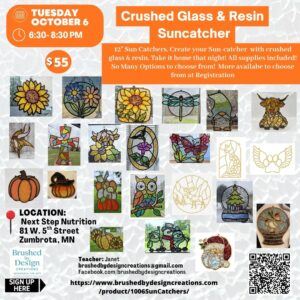 10.06.26 Crushed Glass & Resin Sun Catcher Art Party at Next Step Nutrition at 6:30 PM