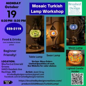 10.19.26 Mosaic Turkish Lamp Workshop, Wexford at Emerald Greens, Hastings, MN at 6:30 PM