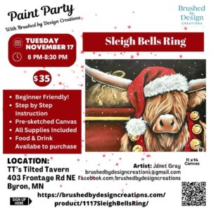 11.17.26 Sleigh Bells Ring Paint Party, TT's Tilted Tavern, Byron, MN 6:00 PM