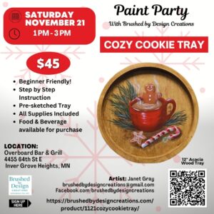 11.21.26 Cozy Cookie Tray Paint Party at Overboard Bar & Grill,  Inver Grove Heights, MN at 1 PM