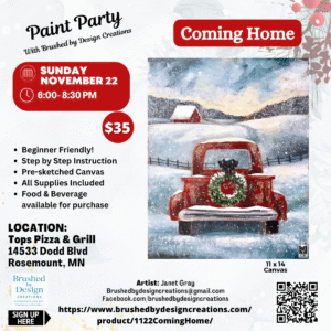 11.22.26 Coming Home Paint Party, Tops Pizza & Grill, Rosemount, MN at 6 PM