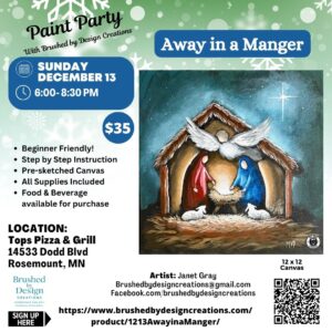 12.13.26 Away in a Manger Paint Party, Tops Pizza & Grill, Rosemount, MN at 6 PM
