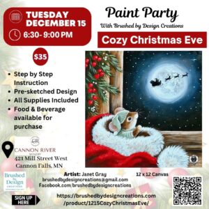 12.15.26 Cozy Christmas Eve Paint Party at Cannon River Winery, Cannon Falls, MN at 6:30 PM